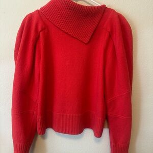 Ulla Johnson Vibrant Red 100% merino wool puff sleeve Sweater